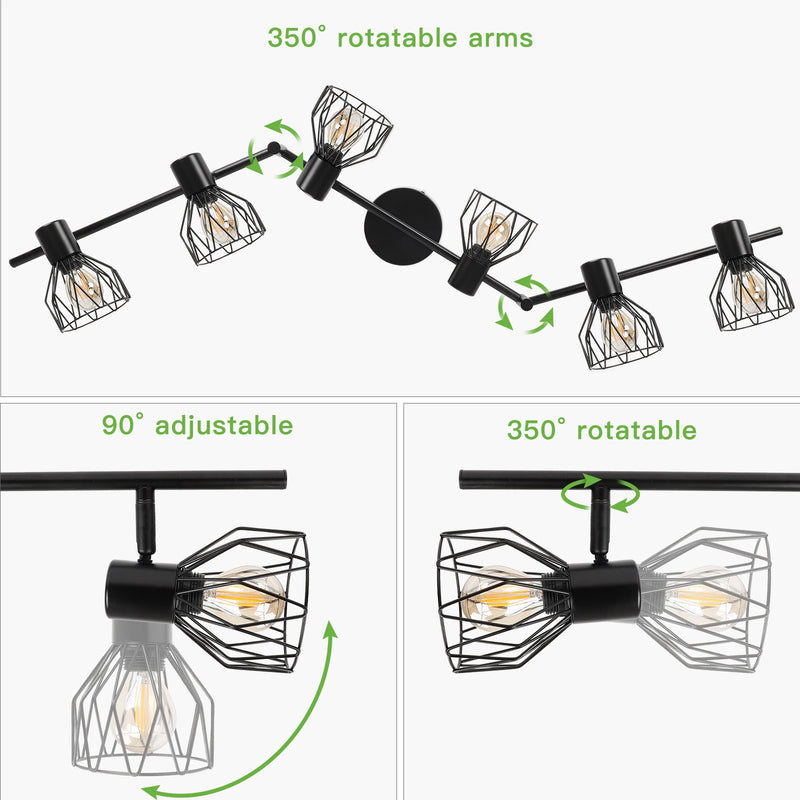 Plafonnier LED 6 voies rotatif - Lumières noires/blanches - Luminaires de plafond - Cage métallique pour plafond E14 - Spot de plafond