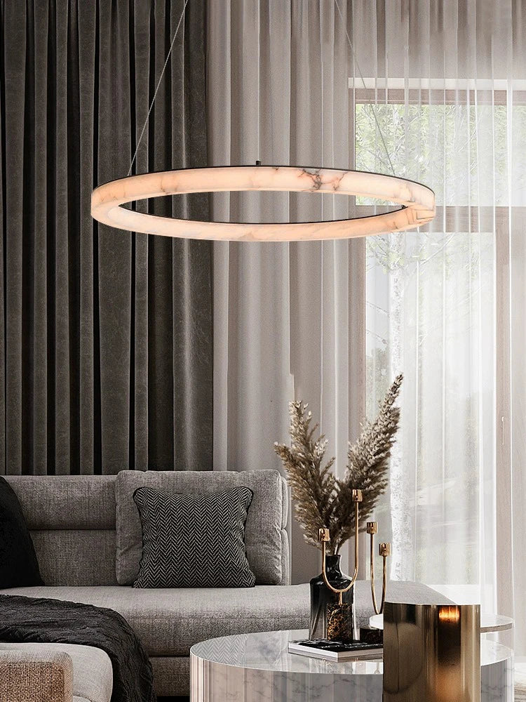 Lustre LED rond en marbre véritable