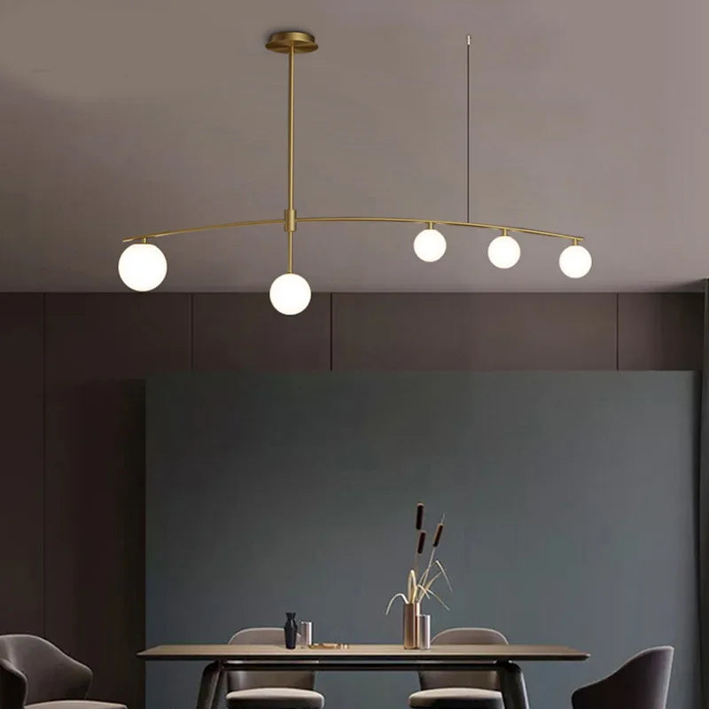 lustre en métal et verre pour barre de suspension cuisine