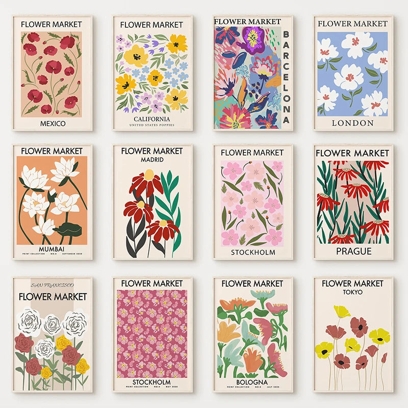 affiche fleurs peinture abstraite art mural décoration nordique