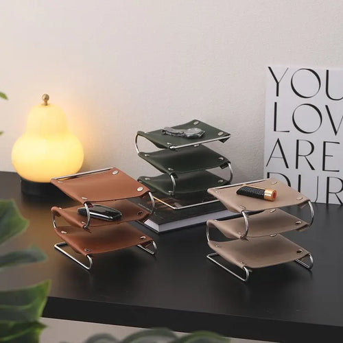 support de rangement multifonction en cuir et acier inoxydable