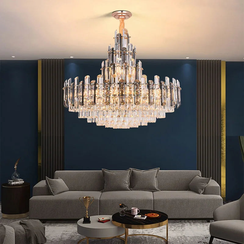 suspension à led en cristal design luxueux avec variateur d'intensité