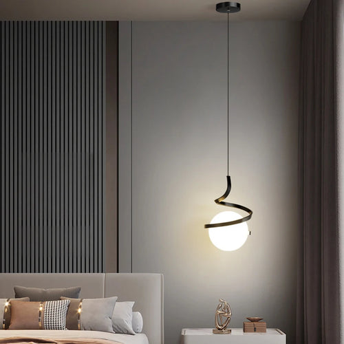 Nordique décoration de la maison spirale suspension LED haut plafond lampes suspendues pour éclairage de chevet noir blanc or verre abat-jour