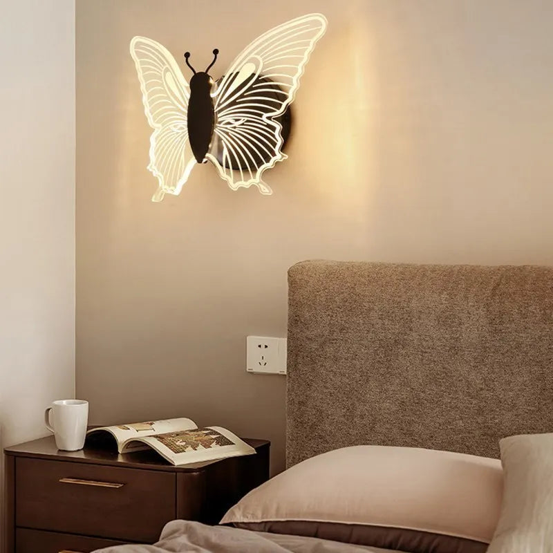 applique murale led acrylique noir en forme de papillon