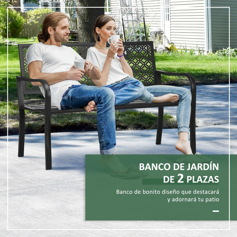 banc de jardin en acier deux places avec dossier décoratif
