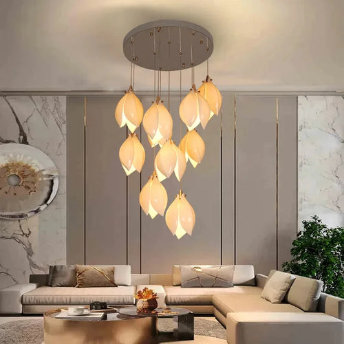 lustre duplex led en céramique magnolia pour hôtel et villa