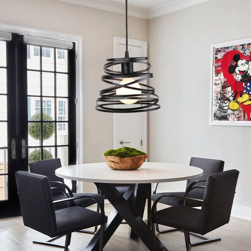Suspension moderne Abat-jour Vintage Ruban LED Spirale Tourbillon Plafond Suspendu Lustre Salon Cuisine Luminaires