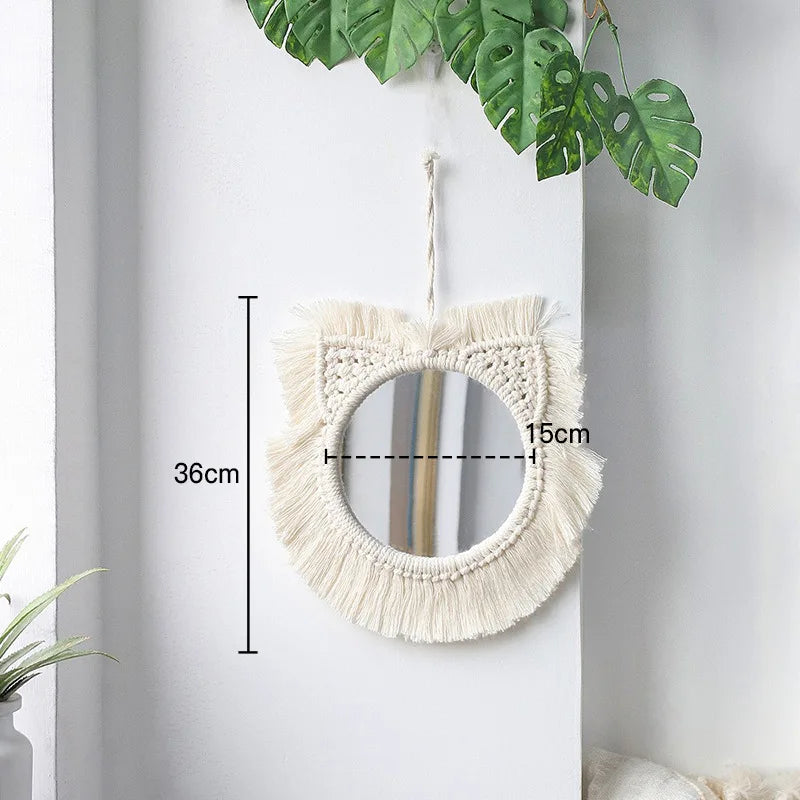 miroir rond en macramé style bohème pour décoration murale
