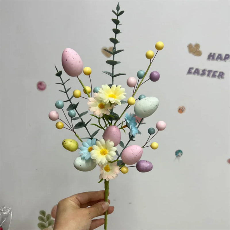 décoration de pâques œufs artificiels et bouquets de fleurs colorées
