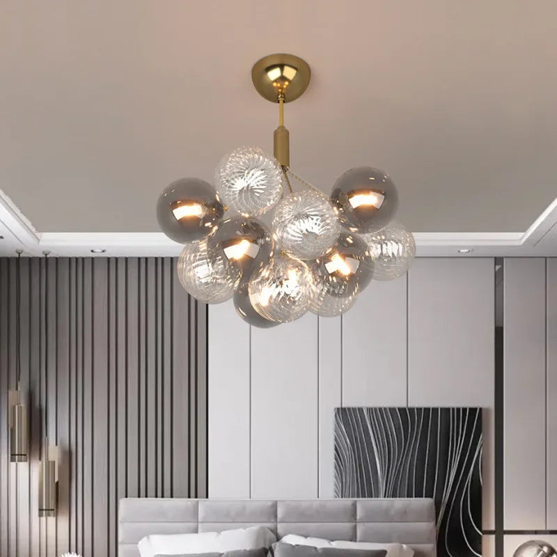 Lustre plafonnier moderne boule de verre multicolore décoration luxe éclairage