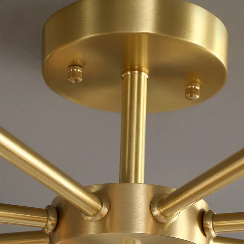 lustre en verre rétro à têtes multiples en cuivre design élégant