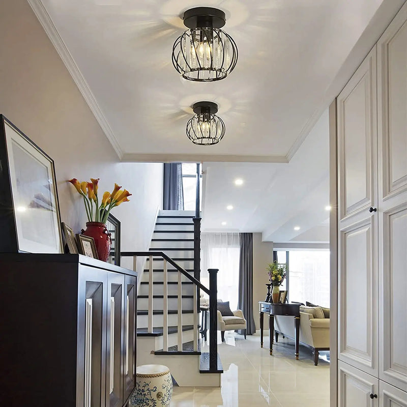 plafonnier moderne en cristal avec éclairage industriel led