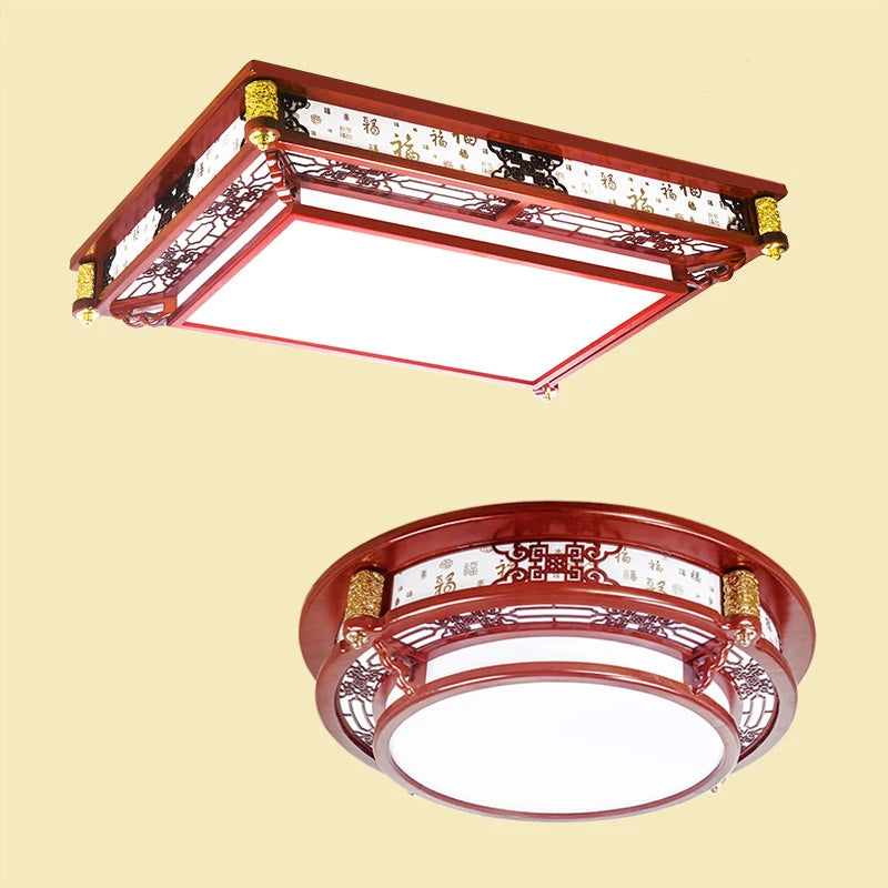 plafonnier vintage chinois en bois avec luminaire acrylique