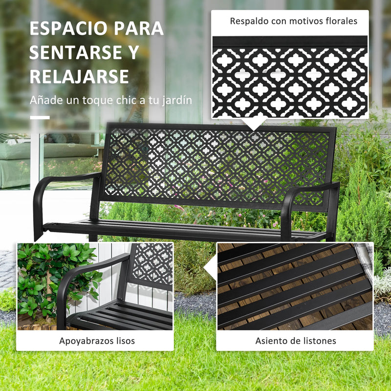 banc de jardin en acier deux places avec dossier décoratif