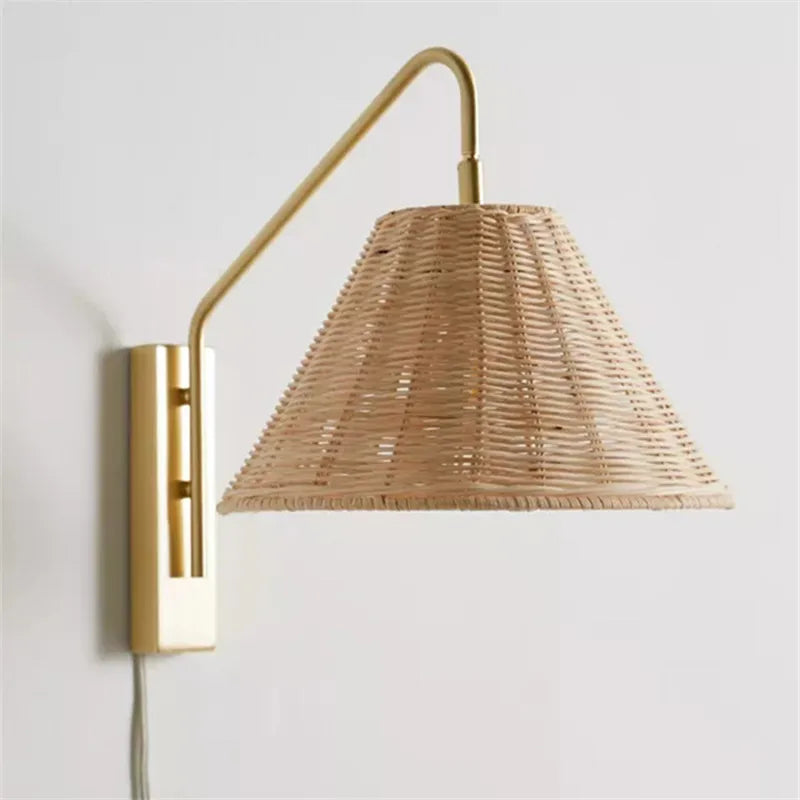 applique murale rustique japonaise en rotin minimaliste décorative