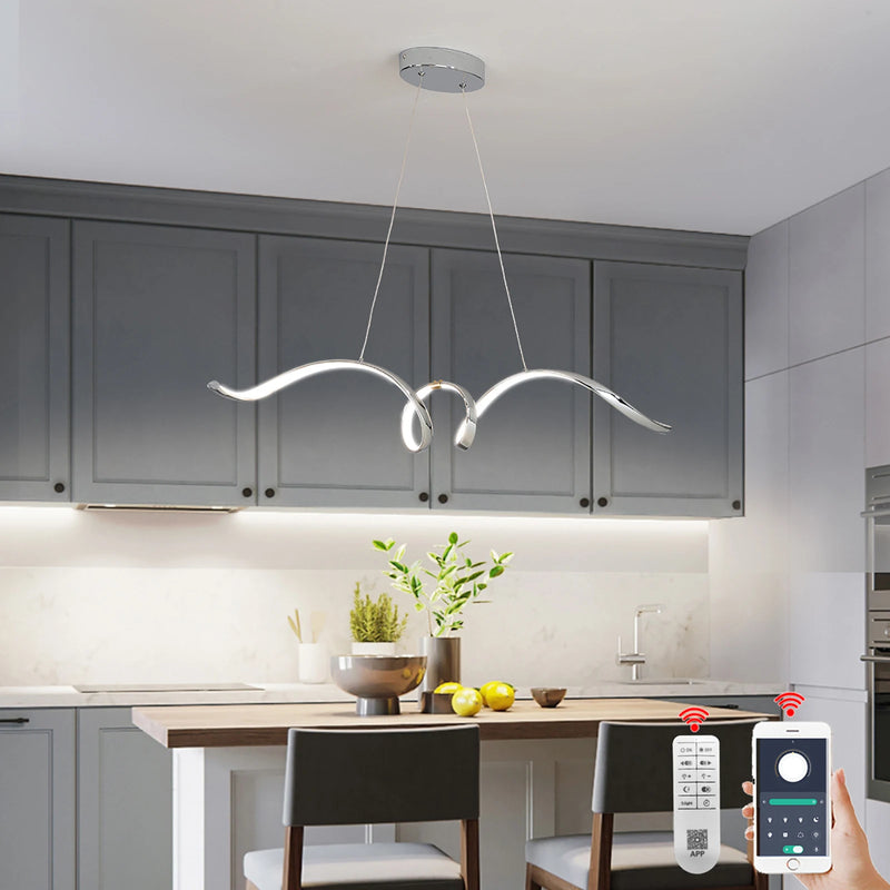 Suspension moderne LED lumière chromé design spirale