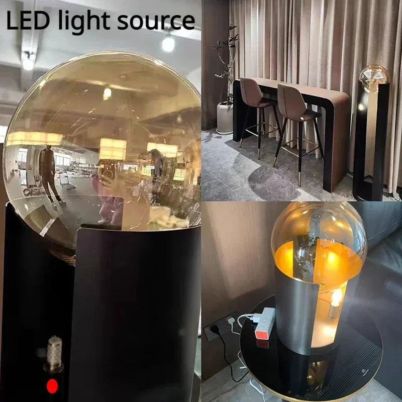 lampadaire moderne en fer et verre avec lumière led décorative