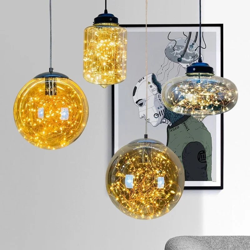 lustre nordique étoilé en verre pour décoration moderne
