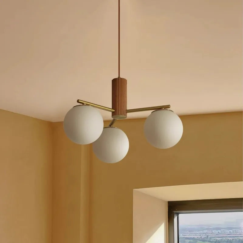 Walnut Wood Brass Round Glass, Wabi-sabi Modern Simple style, Chandelier light for Living room, Bedroom, Dining room, Study