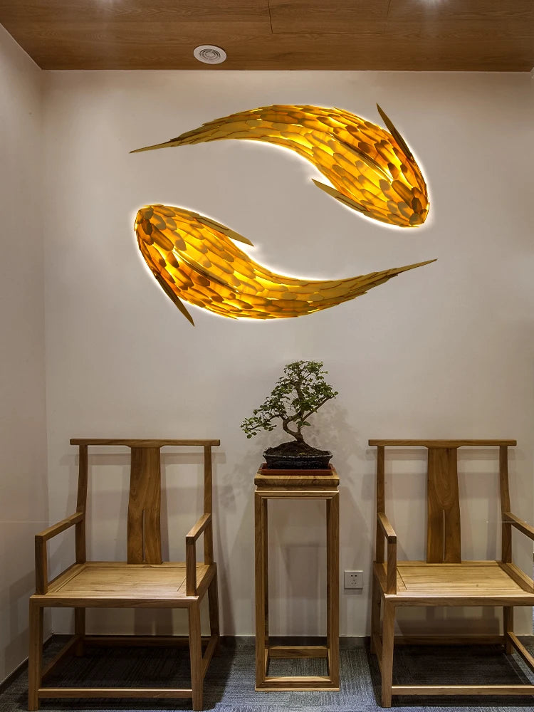 applique murale led bambou design nordique tissée main forme poisson