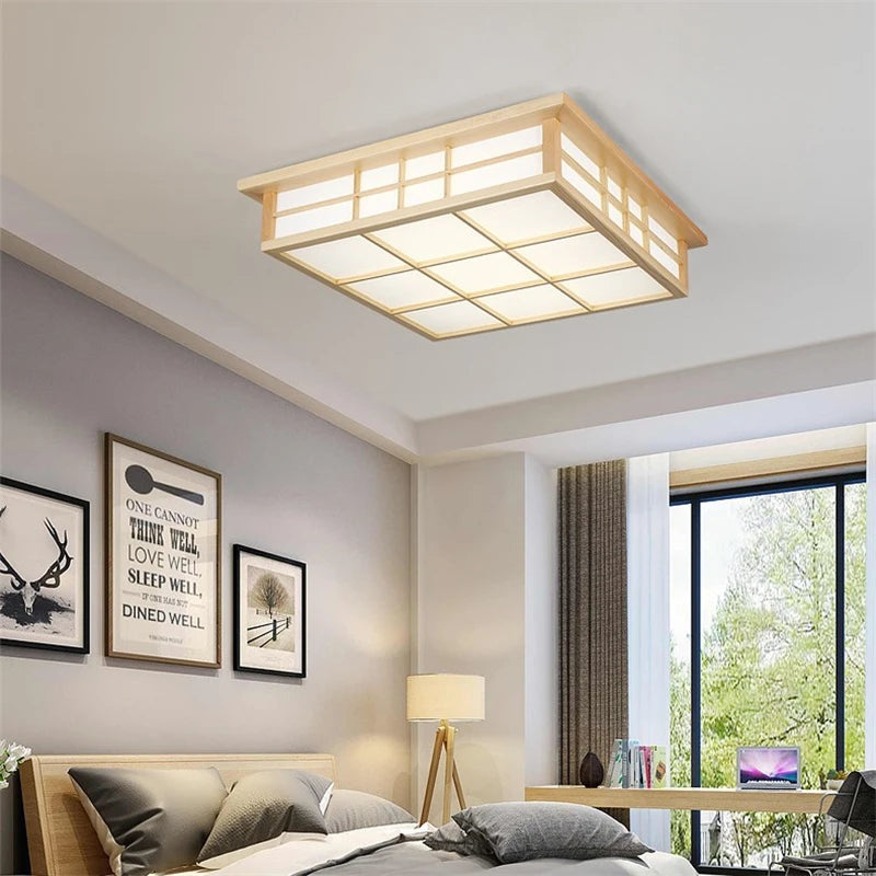 plafonnier carré en bois japonais led pour cuisine restaurant