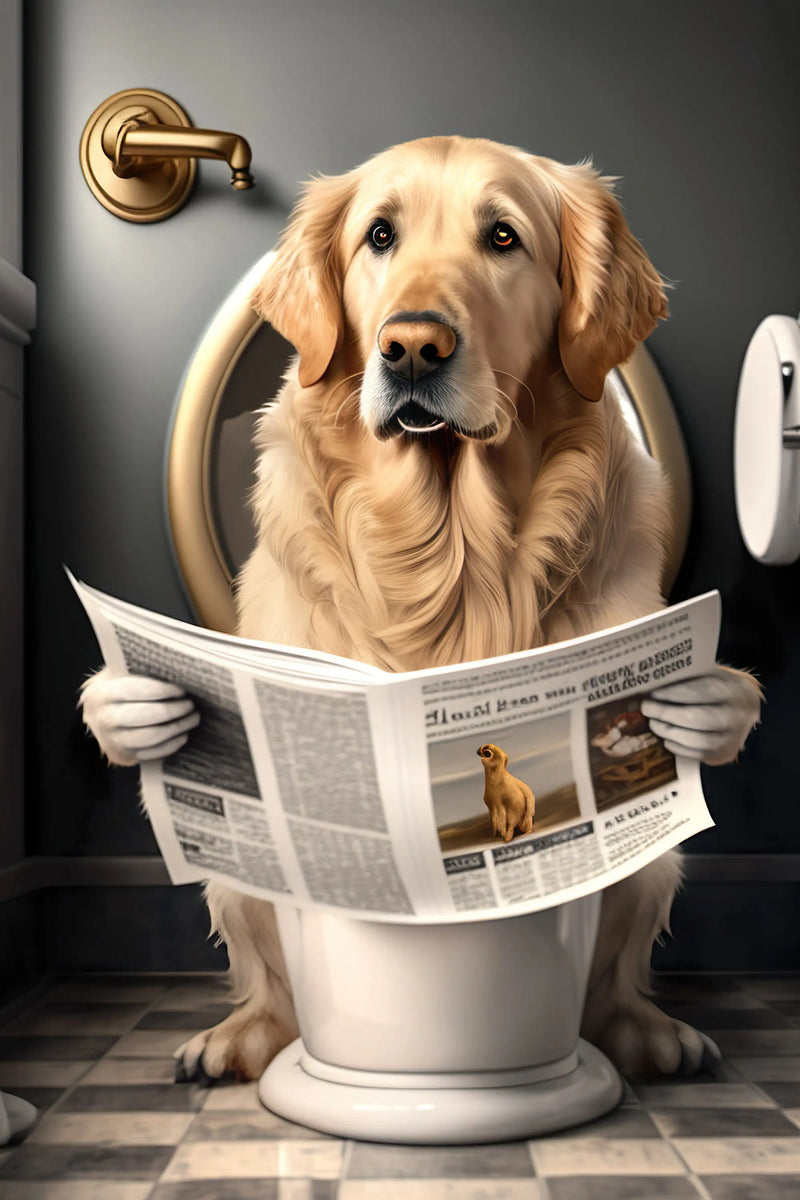 décoration murale humoristique animaux sur toilettes avec journal