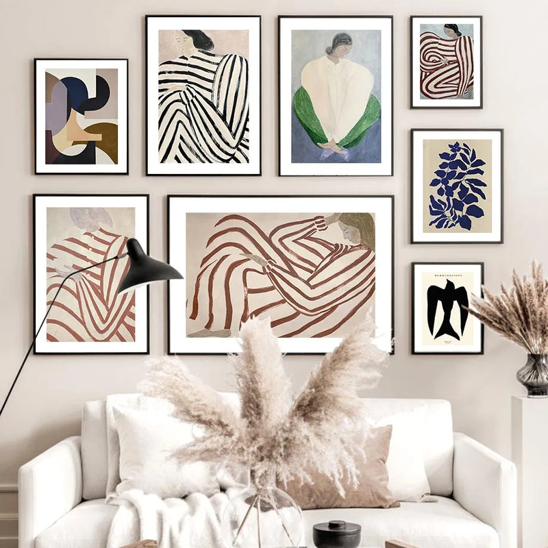 pyjama rayé femme art mural géométrie rétro décoration moderne