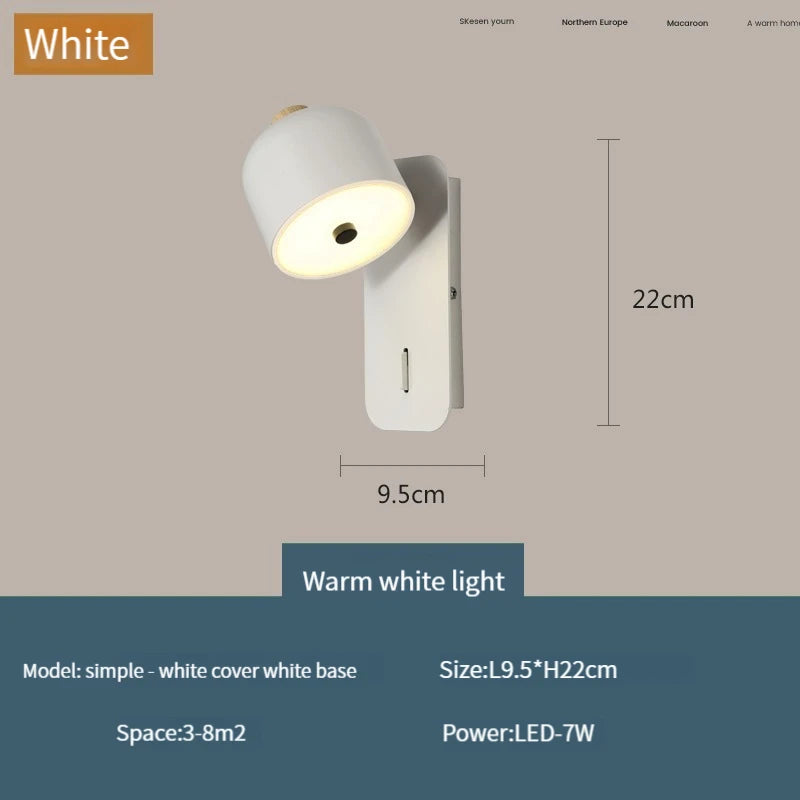 applique murale nordique rotative avec interrupteur led pivotante