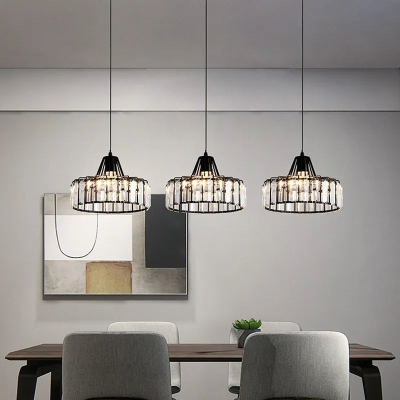 Suspension LED nordique pour cuisine île salle à manger ronde moderne lustre en fer noir zone de repos luminaires en verre E27