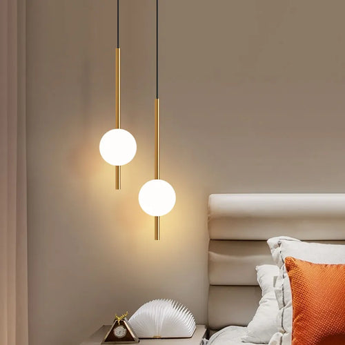 Suspension LED tube doré et boule