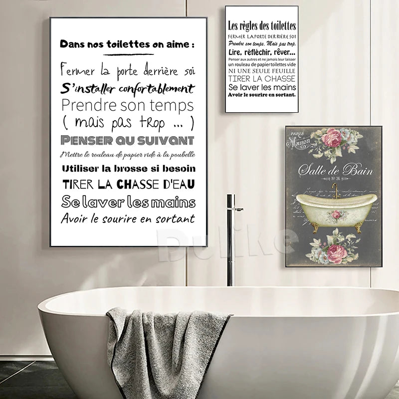 affiche minimaliste règles de salle de bains décoration murale