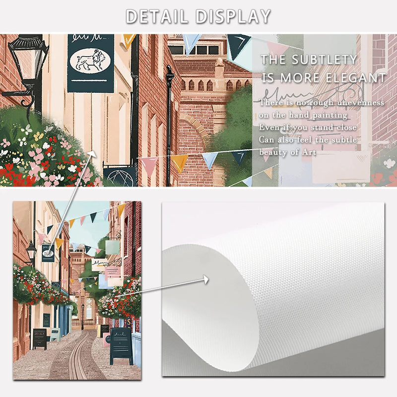 aquarelle ville côtière vue commerciale art mural décor nordique