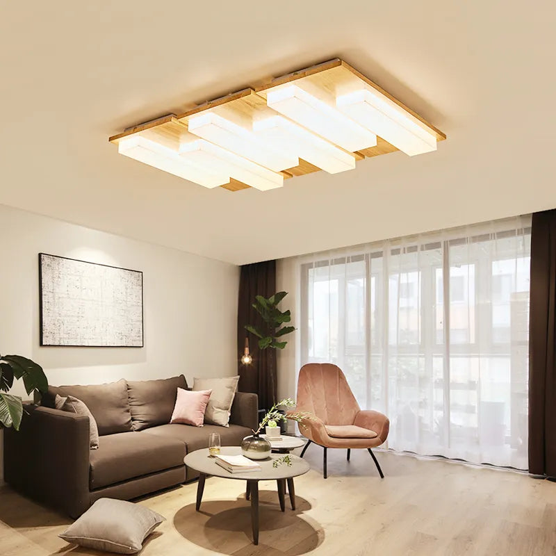 plafonniers led modernes en bois véritable 4/6/9 têtes luminaire intérieur