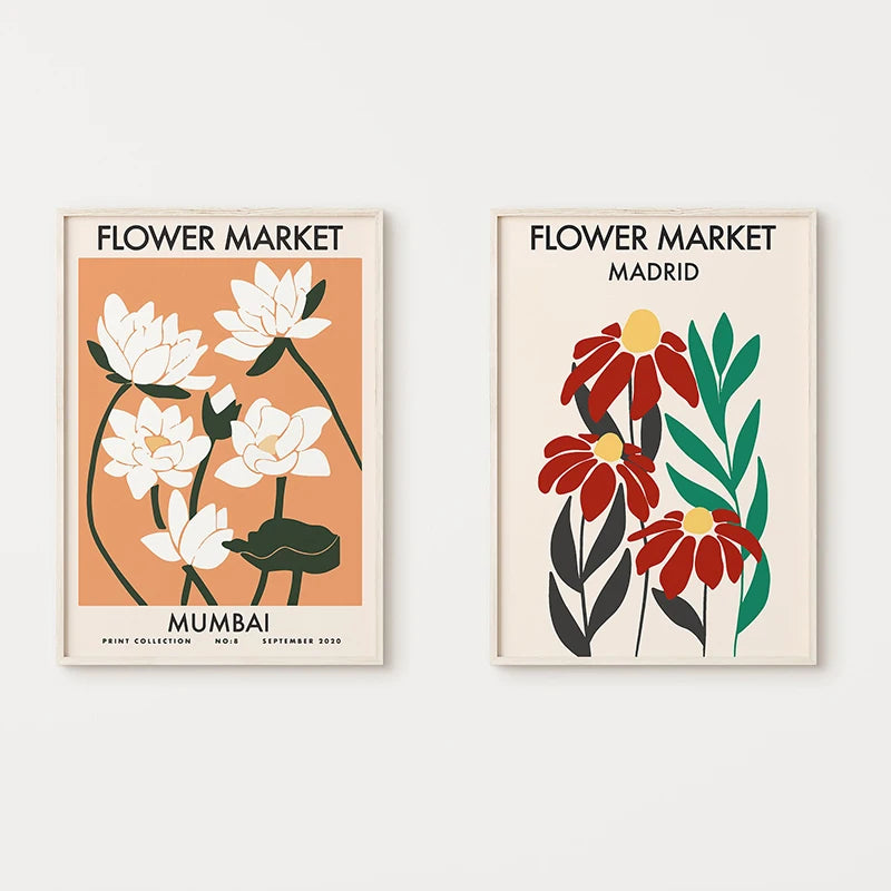 affiche abstraite de fleurs pour décoration murale nordique