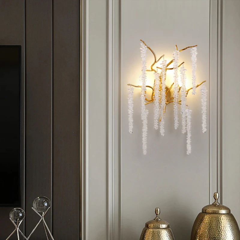 applique murale led moderne en cristal branches de fleurs design art déco