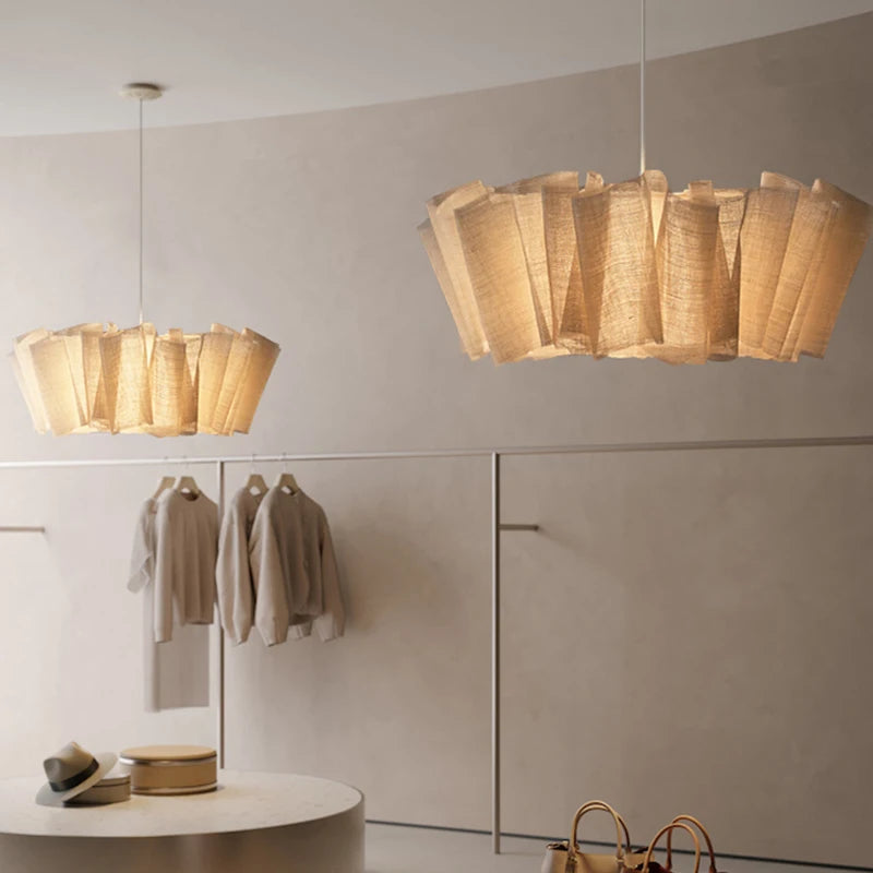 Nordique Vintage Wabi Sabi vent fait à la main tissu Led lustre B & B éclairage intérieur salle à manger Bar chambre chevet suspension lumières