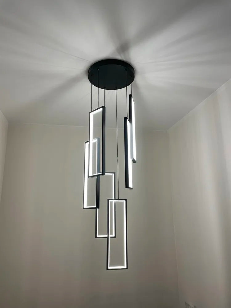 lustre d'escalier minimaliste moderne carré creux duplex grand
