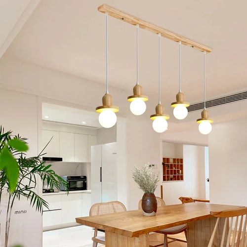 lustre en bois solide style nordique avec trois têtes