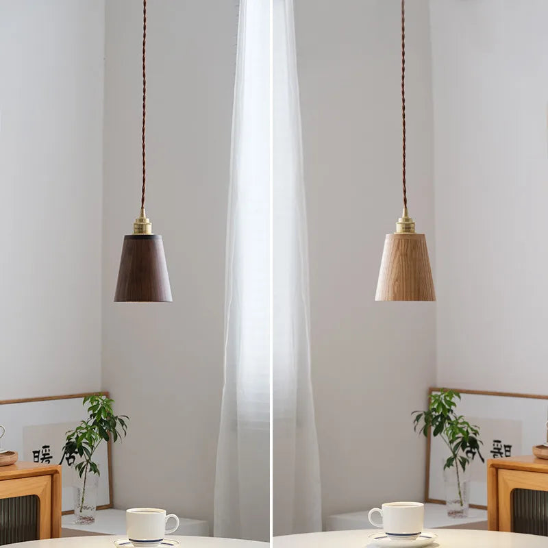 suspension led loft moderne en bois avec abat-jour laiton