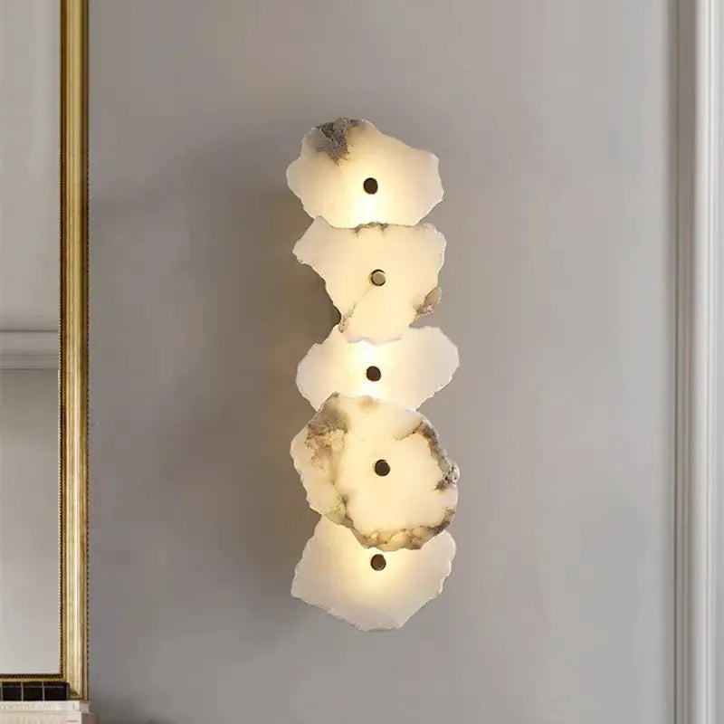 Applique murale moderne en laiton LED longue lampe en marbre naturel de luxe éclairage applique chambre salon salle à manger couloir lumière