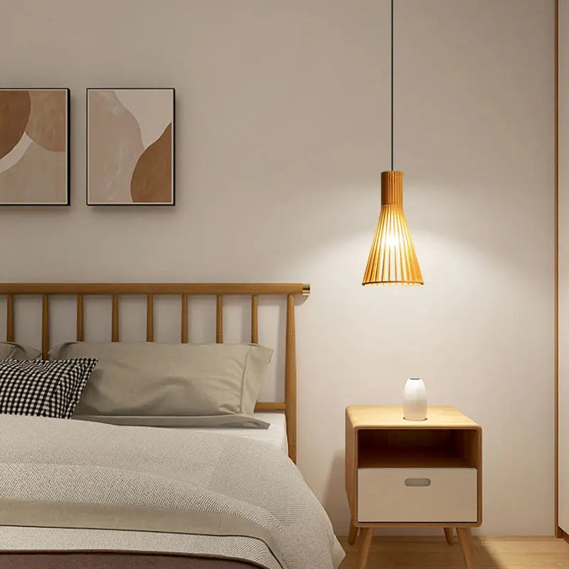 lustre wabi-sabi en bois avec éclairage led suspendu