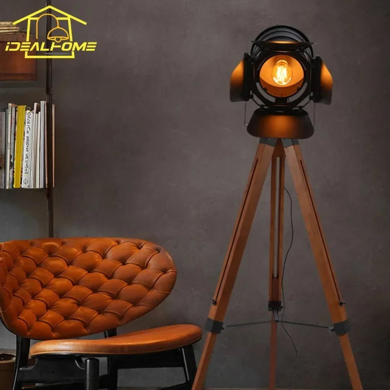 lampadaire industriel vintage en bois massif réglable pour intérieur