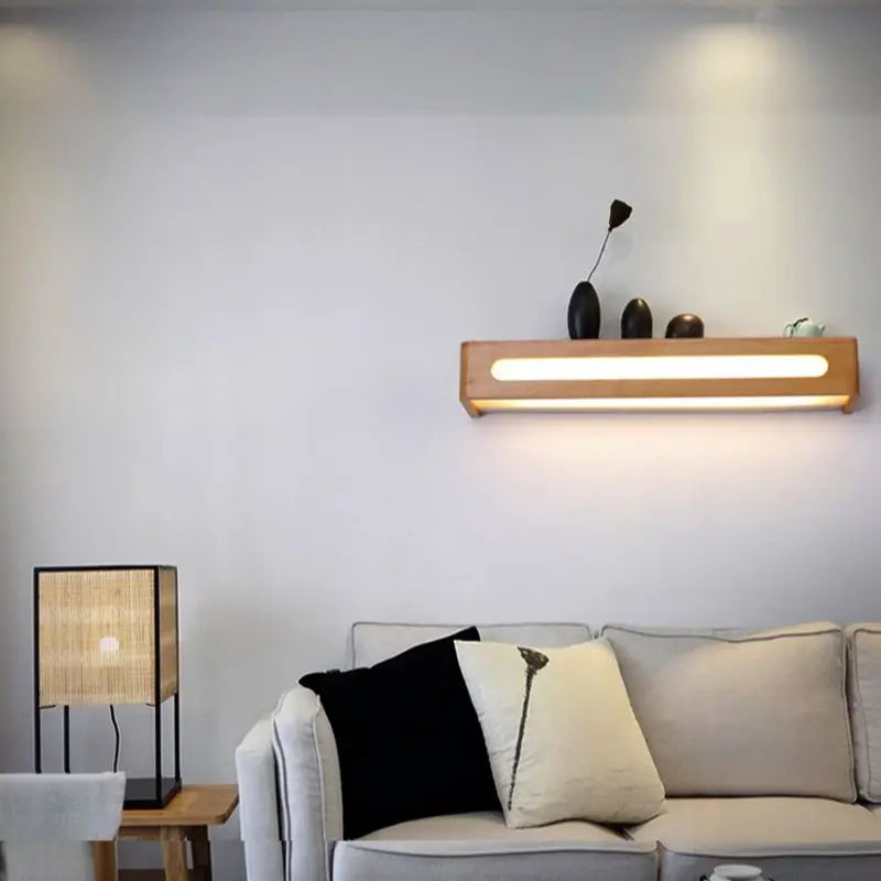Applique murale LED en bois massif à longue bande de style nordique
