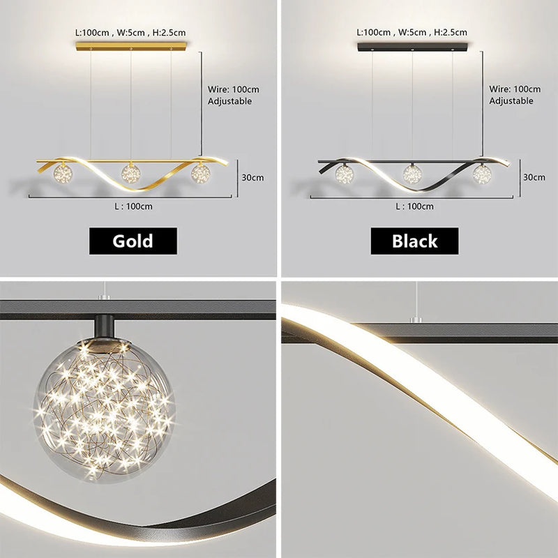 lustre sandyha led étoiles en boule de verre clair suspendue