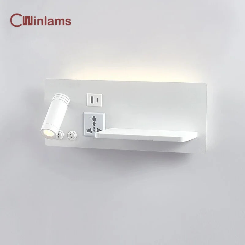 lampe de chevet murale avec chargement sans fil usb type-c et projecteur rotatif