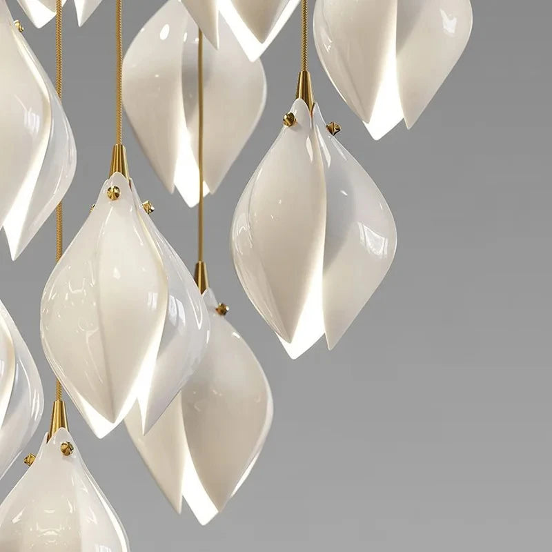 lustre duplex led en céramique magnolia pour hôtel et villa