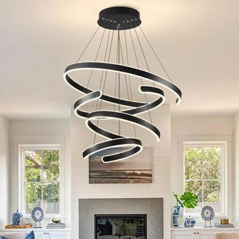 Lustre design minimaliste anneaux LED ouverts