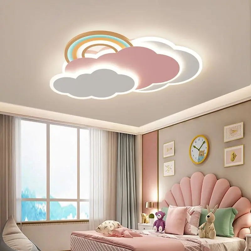 plafonnier nuage arc-en-ciel romantique pour princesse avec télécommande en option