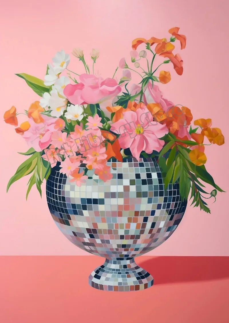 affiche rétro de boule disco abstraite pour décoration murale