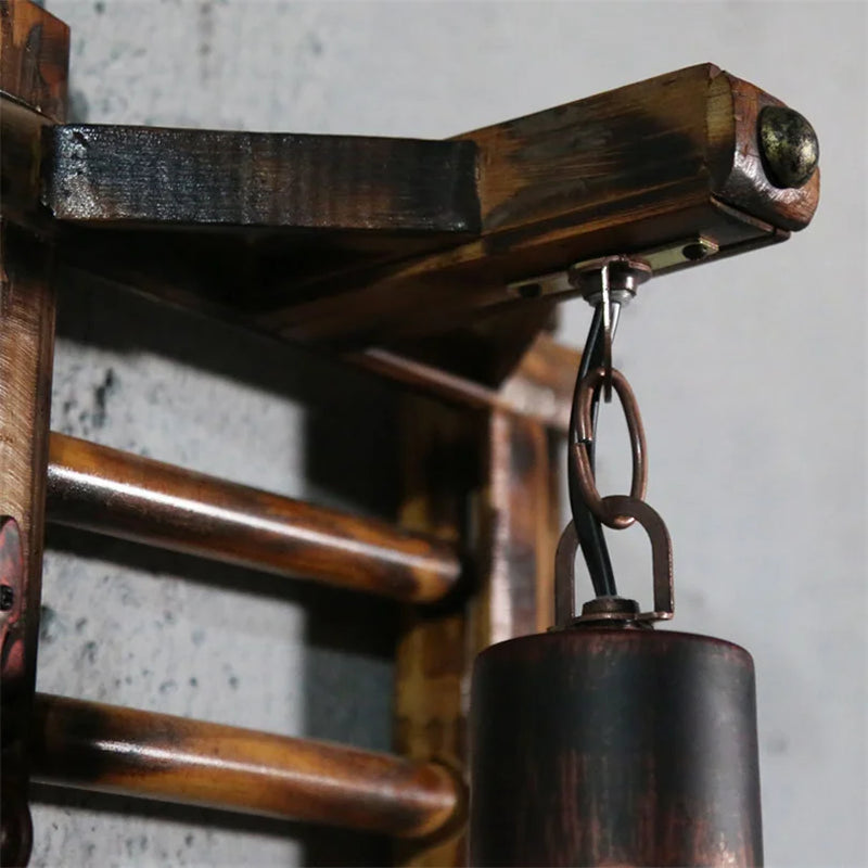 lampe rétro japonaise en bambou et corde de chanvre led